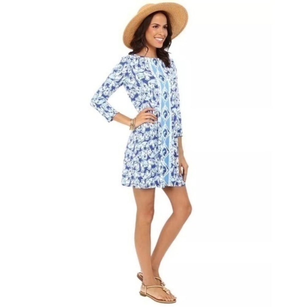 Lilly Pulitzer Ophelia Get Trunky Lattice Back Blue Mini Dress